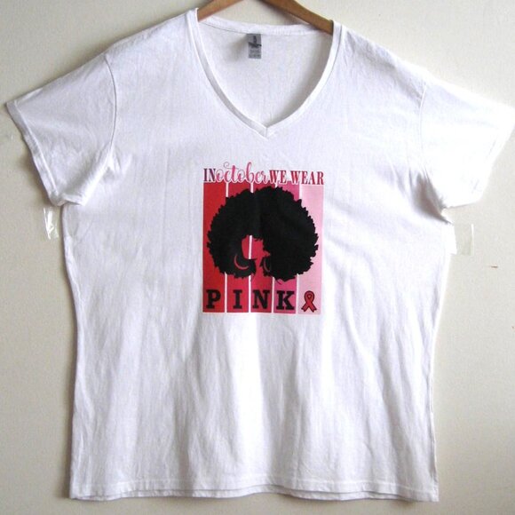 Breast Cancer Awareness 'In October We Wear Pink' Afro Shirt, Pink, New w/Gift - Picture 1 of 4